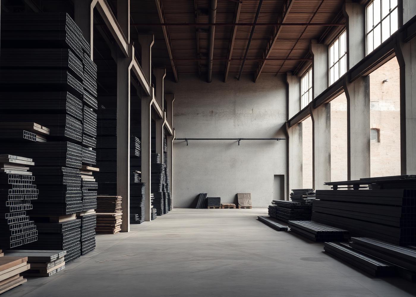 Industrial materials stacked inside a warehouse