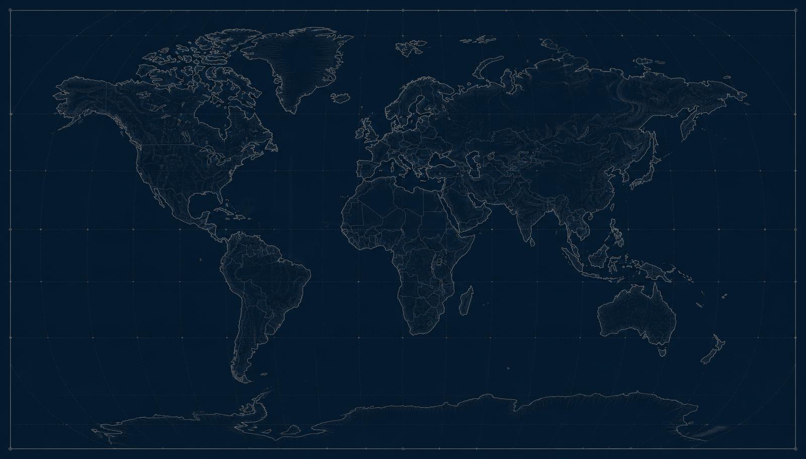 Outline map of the world indicating Navis Trading's regions of commercial interest